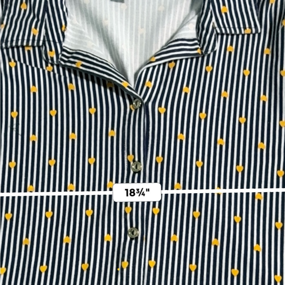 Navy Striped Short-Sleeve Button Down with Yellow Heart Detail Size XL - Picture 4 of 9